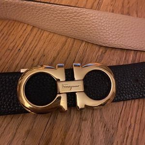 Black designer belt with gold buckle 31"